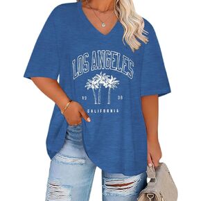 HDLTE Plus Size Tops for Women Oversized Graphic Tshirt V Neck Summer Tees Short Sleeve Casual Loose Fit Blouses in Saudi Arabia