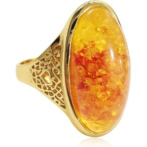 Boho Natural Amber Ring for Women, Handmade Vintage Bohemian Statement Large Ring Gemstone Jewelry for Daily Wear in Saudi Arabia