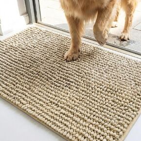 Muddy Mat® TrapMax Indoor Dog Door Mat & Bathroom Rugs – Non Slip Chenille Entryway Rug for Muddy Paws, Super Absorbent Washable Front Door Mat, Quick Dry Bath Mat - Beige 19" x 30" in Saudi Arabia
