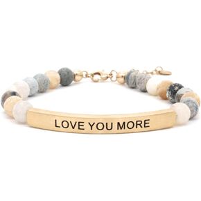 THE INSPIRATION CO. Love You More Bracelet – Natural Gemstone Bracelet with Adjustable Stretch Fit and Engraved Stainless Steel Bar – Made in USA in Saudi Arabia