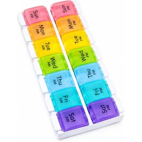 Weekly Pill Organizer 2 Times a Day, 7 Day AM PM Pill Box with Easy Push Button, Separate Morning & Evening Trays, Large Capacity Medicine Organizer for Vitamins, Fish Oil & Supplements, BPA-Free in Saudi Arabia