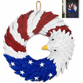 2026 Eagle Flag Wreath, 250th Anniversary Patriotic Eagle Wreath, Red White and Blue with Stars, Independence Day 4th of July Front Door Wall Decor (Medium-2D, Round) in Saudi Arabia