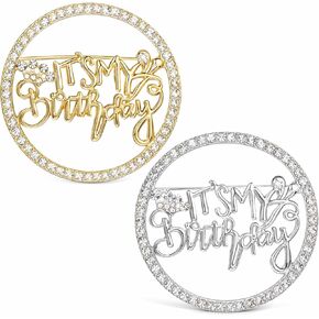 2PCS Birthday Brooch Pins for Women, It's My Birthday Pins Rhinestone Crown Brooch, Metal Pin for Birthdays Party Celebrations, Gold Silver Birthdays Accessories in Saudi Arabia