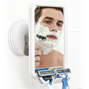 Safe-er-Grip Changing Lifestyles Suction-Mounted Fog-Free Shower Mirror, 360° Swivel Shaving Mirror with 2 Razor Hooks, Removable, Reusable, No-Tool Install, 4.5 x 6 in, White in Saudi Arabia