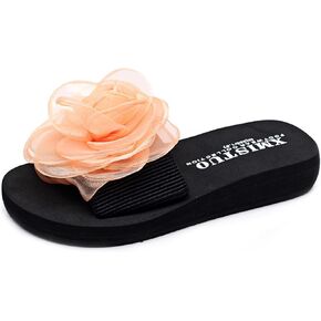 KUUTGG Summer Flower Flat Slide Sandals For Womens Open Toe Slip On Comfy Low Heel Fashion Dressy Beach Slippers in Saudi Arabia