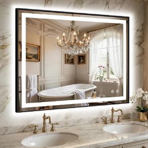 LED Bathroom Mirror with Lights, Black Framed Lighted Vanity Mirror, Front & Backlit, 40"x30", Anti-Fog, Dimmable 3 Color Temperature, Memory, Shatterproof Tempered Glass in Kuwait