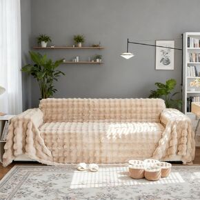Thick Faux Fur Couch Sofa Cover, 1 Piece Warm Shaggy Fuzzy Couch Cover Washable for Winter, Non-Slip Solid Plush Sofa Slipcover, Durable Furniture Protector for Kids, Pets, Coffee,71"x134" in Kuwait