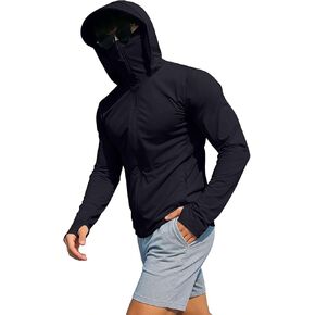 YMADREIG Mens UPF 50+ Sun Protection Hoodie Jacket with Face Mask Long Sleeve UV Shirt Thumb Holes for Fishing Hiking Running in Saudi Arabia