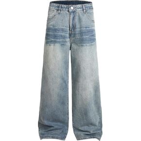 Jeans for Men Baggy Wide Leg Denim Pants Casual Loose Fit Y2K Skater Jeans Vintage Straight Hip Hop Streetwear Trousers in Saudi Arabia