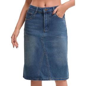 Women's Denim Skirt High Waisted 2026 Summer Washed Below the Knee Jean Skirts in Saudi Arabia