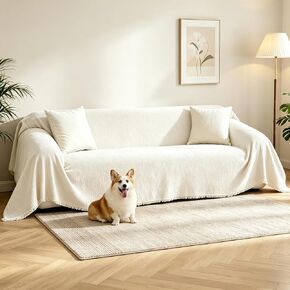 VISIONTEX Couch Cover for Sofa, Sectional L Shape Couch Covers for Dogs, Washable Sofa Cover 2 Cushion Sofa Dogs Furniture Protector, Chenille Sofa Slipcover for Pets, 71" x 118", Cream Beige in Saudi Arabia