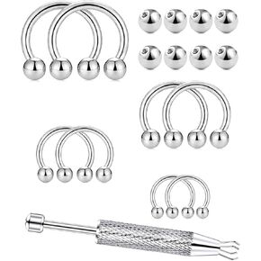 16G Horseshoe Septum Rings 6/8/10/12mm with Tool & Ball Grabber,Hypoallergenic for Nose,Rook,Cartilage,Helix,Lips-Silver Gold 316L Surgical Steel Septum Piercing jewelry in Saudi Arabia