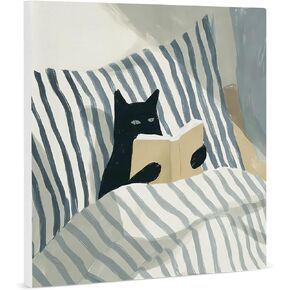 Cat Reading Poster Wall Art Canvas Poster Painting - Retro Cat Wall Art Bathroom Decorations for Kitchen Home Bedroom Living Room 7.8 x 7.8 Inch in Saudi Arabia