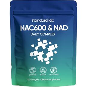Standard Lab NAC 600mg & NAD+ Daily Complex Capsules, NAC Supplement with NAD for Antioxidant, Cellular Energy and Immune Support, Daily Wellness Formula, Non-GMO, Gluten Free, 120 Softgels in Saudi Arabia