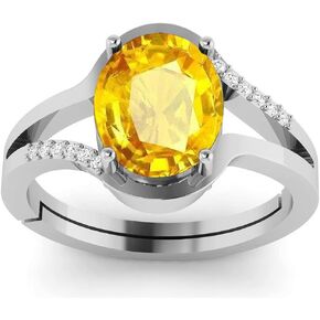 8.25 Ratti 7.00 Carat Unheated Untreatet AA++ Quality Natural Yellow Sapphire Pukhraj Gemstone Silver Plated Ring for Men And Women's in Saudi Arabia