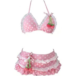 Kawaii Summer 2 Piece Y2k Bikini Set Cute Stawberry Swimsuit Women Sexy Bathing Halter Top Grunge Shorts Beach Sets in Saudi Arabia