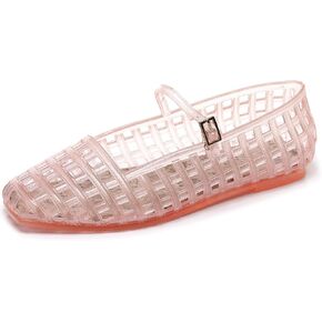 Jelly Mary Jane Flats For Women Lightweight Comfort Round Toe Buckle Strap Clear Ballet Flats Daily Casual Beach Vacation Sandals in Saudi Arabia