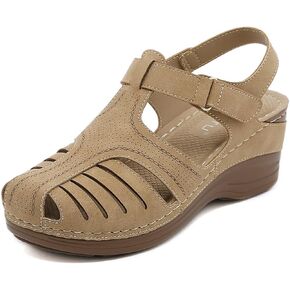 IRCHA Womens Sandals Dressy Casual Summer Sandals Women Fashion Comfortable Wedge Shoes Hook and Loop Bohemian Breathable Walking Shoes Outdoor,Beige,US8/EU39 in Saudi Arabia