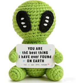 Positive Crochet Mini Alien with Funny Card - Handmade Cute Emotional Support Alien, Unique Encouragement Gifts for Women Men in Saudi Arabia