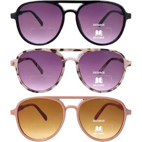 MMOWW 3 Pack Aviator Bifocal Reading Sunglasses for Women Men Retro Double Bridge Sun Readers UV400 Protection Pilot Style in Saudi Arabia