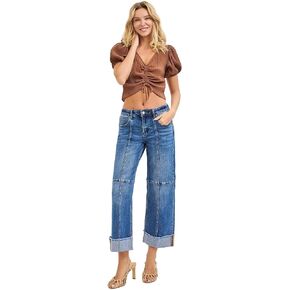 Risen Jeans - High Rise Vertical Seam Fixed Cuff Wide Leg Jeans - (27.5" Inseam) - PWC21406 - Includes Official Tag in Kuwait