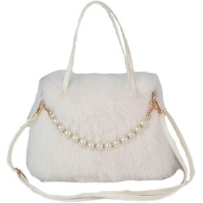 Women Pearl Ostrich Feather Tote Bag Fluffy Purse Clutch Feather Evening Handbag for Wedding Party in Saudi Arabia