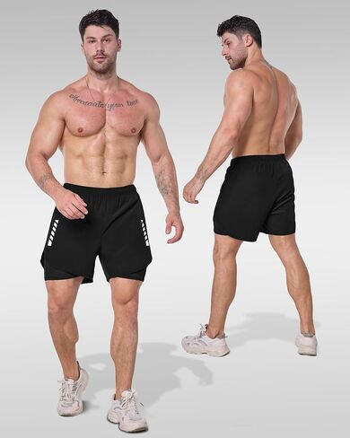 JZCreater Mens Shorts, 2-in-1 Athletic Workout Running Shorts with Liner, 2 Inner Pocket, Quick Dry Gym Shorts for Men in Saudi Arabia