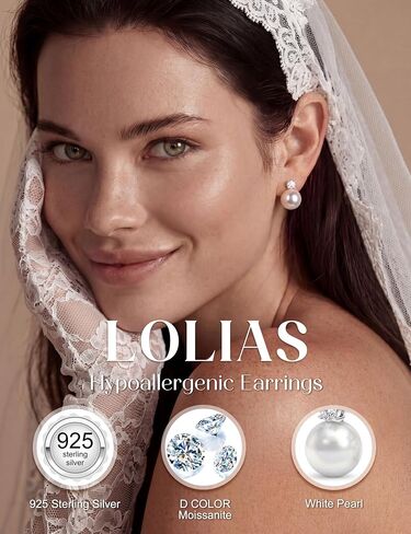 أقراط لؤلؤ مويسانيتي من LOLIAS - أقراط لؤلؤ من الفضة الإسترليني عيار 925 للنساء - حلق متدلي فضي مضاد للحساسية، حلق رسمي عصري لحفلات الزفاف وحفلات الزفاف هدية مجوهرات مويسانيتي in Kuwait