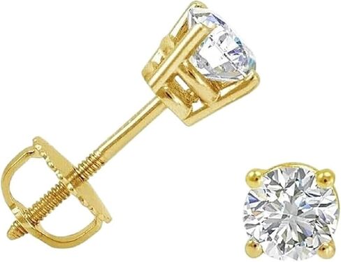 1/2 ct tw Round Diamond Stud Earrings Solid 14K Yellow Gold with Secure Screw Backs Elegant Jewelry for Women in Kuwait