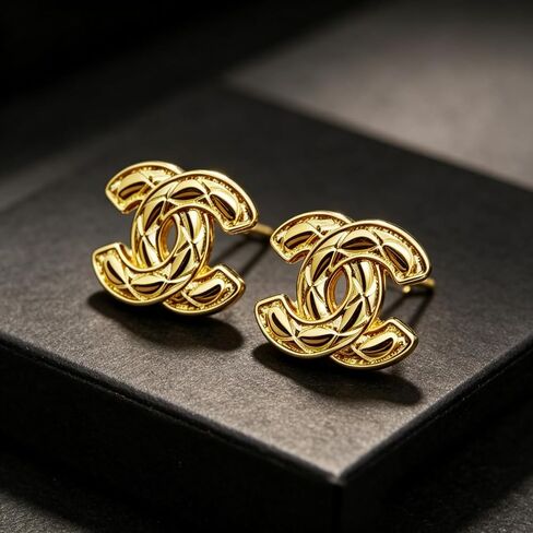 Gold Plated Rhombus Pattern Stud Earrings, Lightweight Fashion Earrings for Women in Kuwait