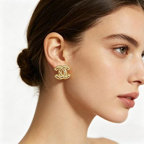 Gold Plated Rhombus Pattern Stud Earrings, Lightweight Fashion Earrings for Women in Kuwait