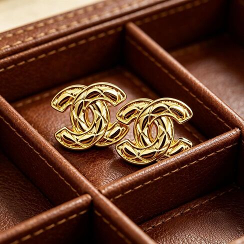 Gold Plated Rhombus Pattern Stud Earrings, Lightweight Fashion Earrings for Women in Kuwait