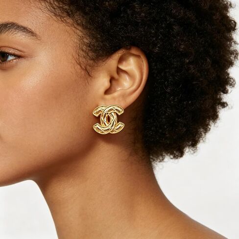 Gold Plated Rhombus Pattern Stud Earrings, Lightweight Fashion Earrings for Women in Kuwait