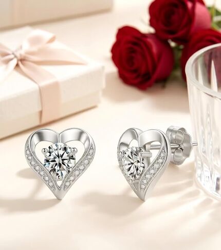 1CT Moissanite Stud Earrings for Women, S925 Sterling Silver Womens Earrings Jewelry Heart,Anniversary Birthday Gifts for Women Wife Her Girlfriend Mom Daughters in Saudi Arabia