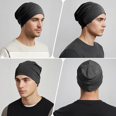 Qearl 3 Pcs Slouchy Beanie Hat for Men Women, Lightweight Breathable Cooling Skull Caps Soft Sleep Hat for Cycling Running Multicolor in Saudi Arabia