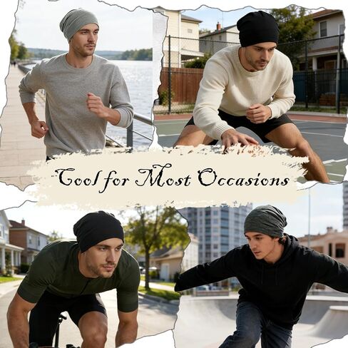 Qearl 3 Pcs Slouchy Beanie Hat for Men Women, Lightweight Breathable Cooling Skull Caps Soft Sleep Hat for Cycling Running Multicolor in Saudi Arabia
