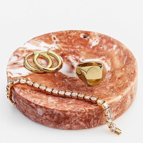 Natural Travertine Round Jewelry Dish, 3.9" – Marble Trinket Tray for Rings, Earrings and Necklaces, Gift for Women (Silver) in Saudi Arabia