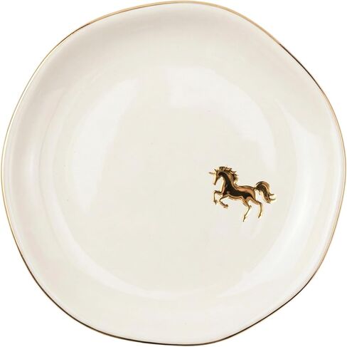 InnoBeta Unicorn Gifts for Women, Unicorn Ceramic Jewelry Tray, Decorative Trinket Dish for Rings Earrings Necklaces for Women, 4.75", White Surface Gold in Kuwait