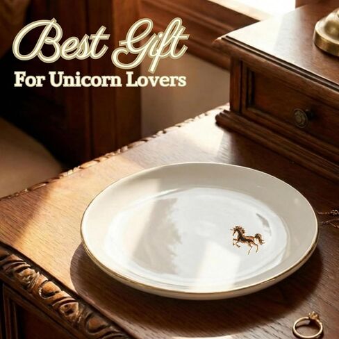 InnoBeta Unicorn Gifts for Women, Unicorn Ceramic Jewelry Tray, Decorative Trinket Dish for Rings Earrings Necklaces for Women, 4.75", White Surface Gold in Kuwait