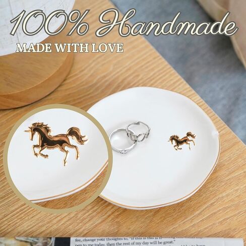 InnoBeta Unicorn Gifts for Women, Unicorn Ceramic Jewelry Tray, Decorative Trinket Dish for Rings Earrings Necklaces for Women, 4.75", White Surface Gold in Kuwait