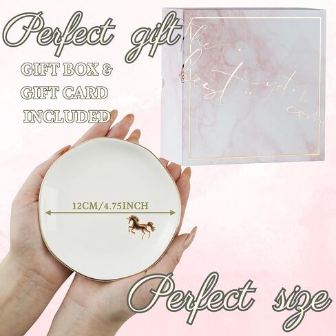 InnoBeta Unicorn Gifts for Women, Unicorn Ceramic Jewelry Tray, Decorative Trinket Dish for Rings Earrings Necklaces for Women, 4.75", White Surface Gold in Kuwait