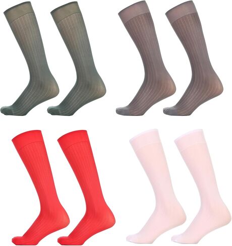 Mens Ultra thin Silk Socks Striped Nylon Sheer Dress Socks For Summer Mid Calf in Saudi Arabia