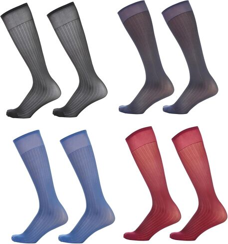 Mens Ultra thin Silk Socks Striped Nylon Sheer Dress Socks For Summer Mid Calf in Saudi Arabia