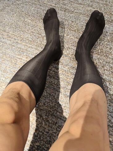 Mens Ultra thin Silk Socks Striped Nylon Sheer Dress Socks For Summer Mid Calf in Saudi Arabia