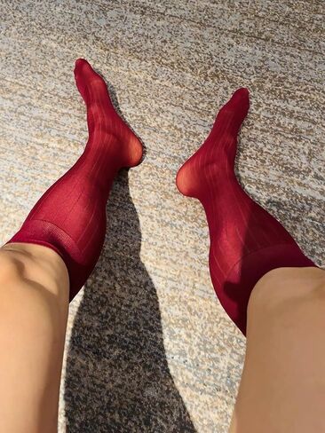 Mens Ultra thin Silk Socks Striped Nylon Sheer Dress Socks For Summer Mid Calf in Saudi Arabia