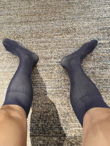 Mens Ultra thin Silk Socks Striped Nylon Sheer Dress Socks For Summer Mid Calf in Saudi Arabia