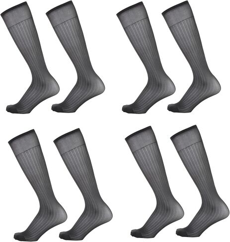 Mens Ultra thin Silk Socks Striped Nylon Sheer Dress Socks For Summer Mid Calf in Saudi Arabia