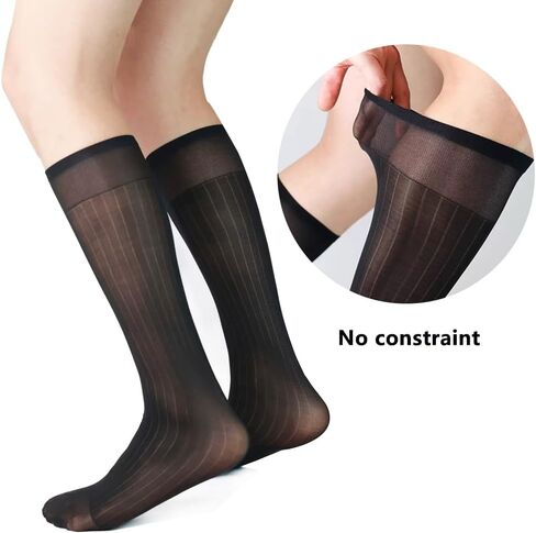 Mens Ultra thin Silk Socks Striped Nylon Sheer Dress Socks For Summer Mid Calf in Saudi Arabia