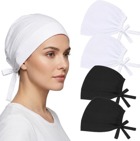4 PCS Hijab Cap Hijab Undercap No Slip Hijab-Scarf for Women Islamic Muslim Hijabs with Tie Adjustable for Women (Black, White) in Saudi Arabia