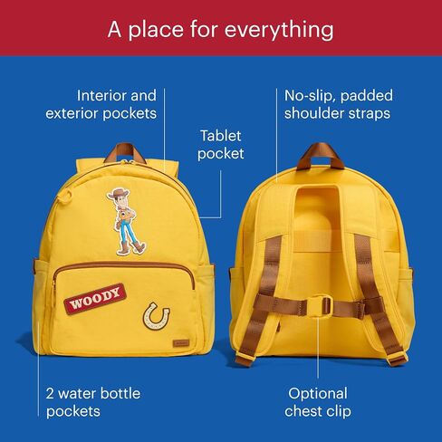 Away Toy Story 5 Kids Backpack - Airline-Approved Personal Item Backpack with Tech Sleeve, Water Bottle Pockets, Interior and Exterior Pockets - Woody Yellow in Saudi Arabia